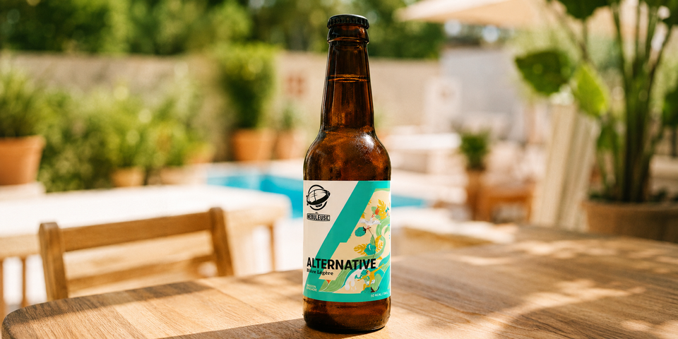 La bière l'Alternative sur une table de jardin