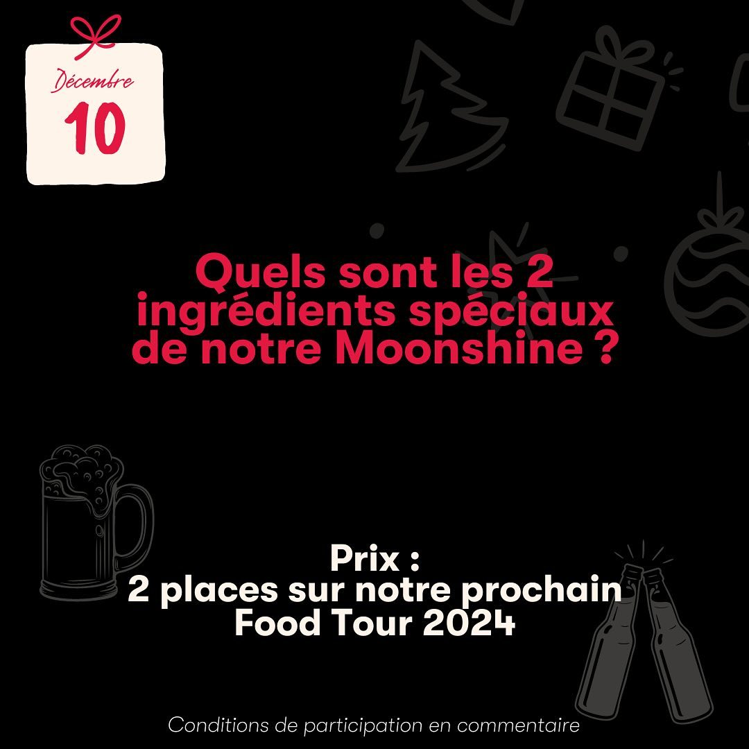 https://www.instagram.com/p/C0qz0LFIZS7/[SHARP-CAPTION]Le calendrier continue et aujourd’hui on te propose de remporter 2 places sur notre prochain Food Tour 2024 ! 🚀

Conditions de participation : 
🍻 Donne la bonne réponse en commentaire
🍻 Suis notre compte instagram
🍻 Tag une personne avec qui tu voudrais faire une étape du Food Tour
🍻 Partage en story pour 2x plus de chance
🍻 Participe autant de fois que tu veux !

On se réjouit de te voir à l’une de nos dates du Food Tour 2024 😍😍

Tirage au sort demain 