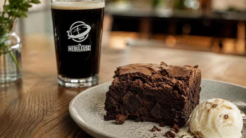 Bière avec un brownie