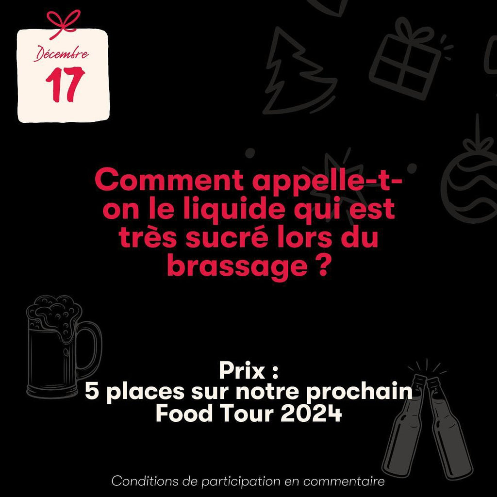 https://www.instagram.com/p/C08x_qFt8QD/[SHARP-CAPTION]Le calendrier continue et aujourd’hui on te propose de remporter 5 places sur notre prochain Food Tour 2024 ! 🚀

Conditions de participation :
💡 Donne la bonne réponse en commentaire
🍻 Suis notre compte instagram
🔥 Tag tes 4 autres potes avec qui tu voudrais faire une étape du Food Tour
🍺 Partage en story pour 2x plus de chance 
🍀 Participe autant de fois que tu veux !

On se réjouit de vous voir à l’une de nos dates du Food
Tour 2024 ! 😍

Tirage au sor
